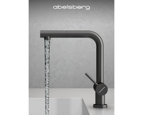 Смеситель д/кухни Abelsberg Pura OTF70709GM c вытяжным изливом и фильтром д/воды, цвет космическая сталь