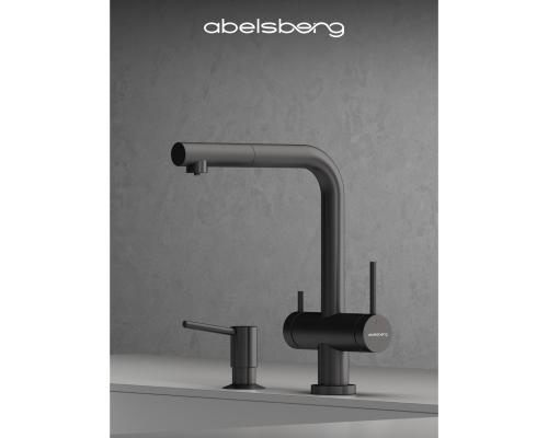 Смеситель д/кухни Abelsberg Pura OTF70709GM c вытяжным изливом и фильтром д/воды, цвет космическая сталь