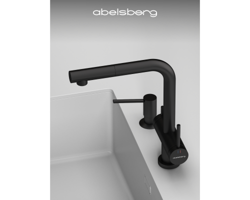 Смеситель д/кухни Abelsberg Pura OTF70709MB c вытяжным изливом и фильтром д/воды, цвет матовый черный