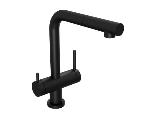 Смеситель д/кухни Abelsberg Pura OTF70709MB c вытяжным изливом и фильтром д/воды, цвет матовый черный