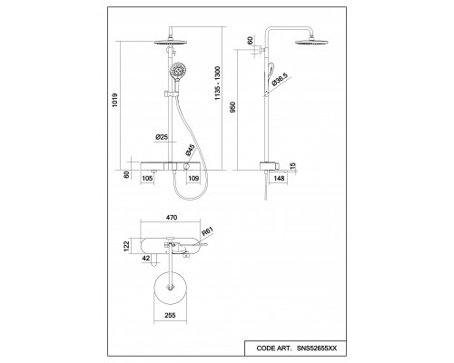 Душевая система Abelsberg Intensa SNS52655MB термостат, полка, д/ванны и душа, вулканический черный