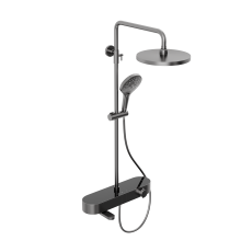 Душевая система Abelsberg Intensa SNS52655GM с термостатом и полкой для ванны и душа, космическая сталь