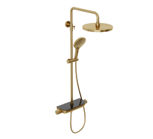 Душевая система Abelsberg Lineara SNS52790BG с термостатом и полкой для душа, королевское золото