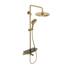 Душевая система Abelsberg Lineara SNS52791BG с термостатом и полкой для ванны и душа, королевское золото