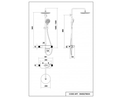 Душевая система Abelsberg Lineara SNS52791BG термостат, полка, д/ванны и душа, королевское золото