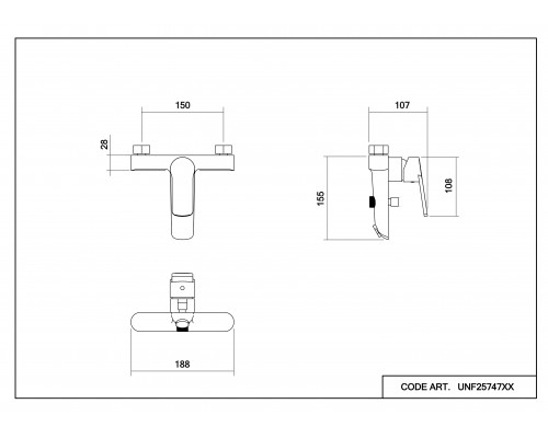 Смеситель д/ванны и душа Abelsberg UNF25747GM Lineara, космическая сталь