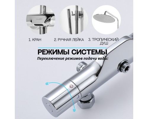 Душевая система с тропическим душем (гарнитур) и термостатом из латуни BesserKraft (хром) Душевая система с тропическим душем (гарнитур) и термостатом из латуни BesserKraft (хром)
