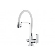Смеситель для кухни из латуни с гибким изливом под фильтр Ganze GZ12026-F белый