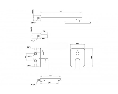 Душевая система скрытого монтажа из латуни с  тропическим душем GZ-21065 цвет хром от бренда Ganzer