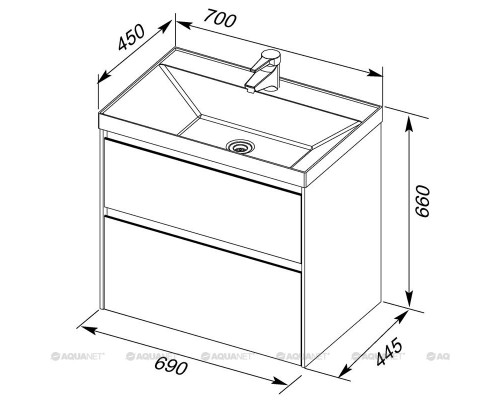 Тумба под раковину Aquanet Гласс 70 00206700, цвет белый