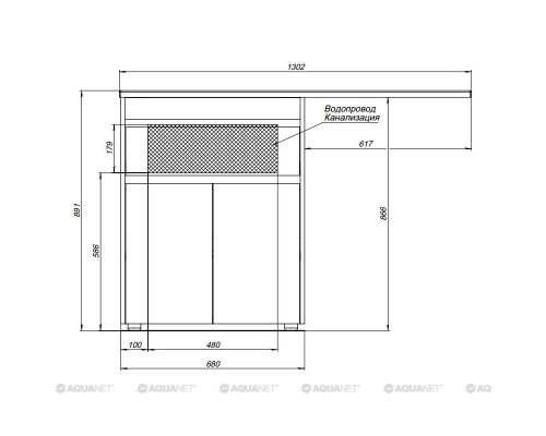 Тумба под раковину Aquanet Токио 68 00237746 (напольная, 1 ящик, 2 дверцы), цвет белый