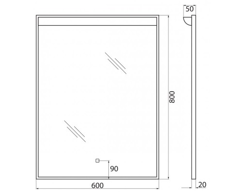 Зеркало BelBagno SPC-UNO 60 см, с подсветкой, белый, SPC-UNO-600-800-TCH