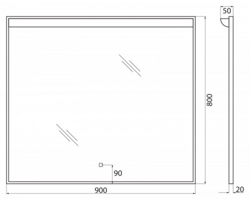 Зеркало BelBagno SPC-UNO 90 см, с подсветкой, белый, SPC-UNO-900-800-TCH