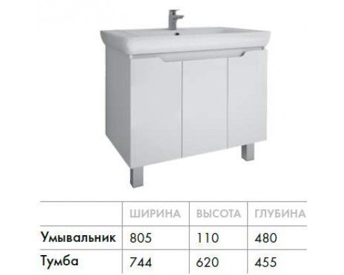 Тумба под раковину Dreja Q Plus (D) 80, белый глянец, 99.1006
