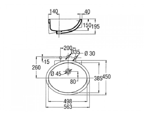 Раковина Jacob Delafon Ovale EN262-00, врезная снизу, 49,8 х 38,5 см
