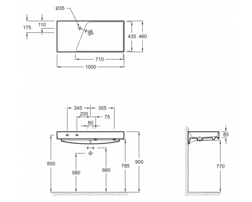 Подвесная раковина Jacob Delafon Rythmik EXN112-00, 100 см