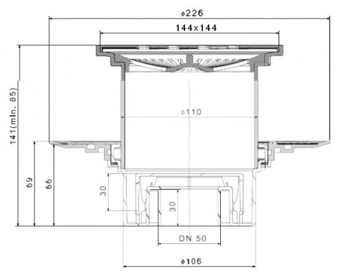 Трап водосток Pestan Confluo Standard Vertical Square Mask 150*150 мм нержавеющая сталь с рамкой 13000076
