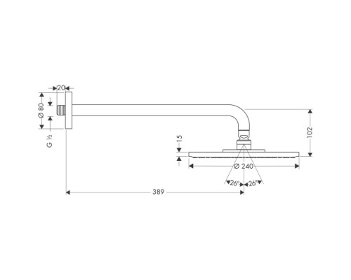 Верхний душ Hansgrohe Raindance S, 24х24 см, 1 режим струи, с держателем, хром, 27474000
