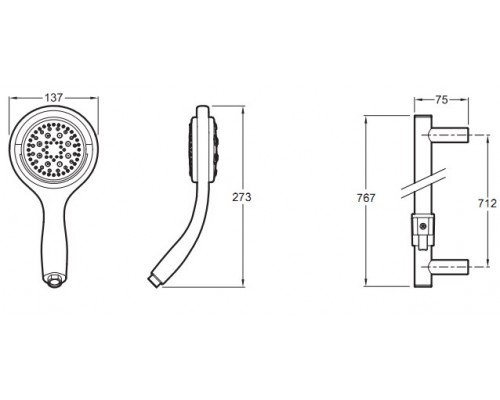 Душевой гарнитур Jacob Delafon Flipside E15865-CP, хром, 76 см