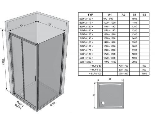 Душевая дверь в нишу Ravak Blix BLDP4-200, профиль белый, витраж грейп, 0YVK0100ZG