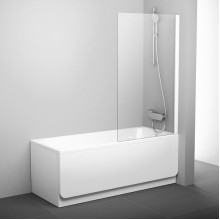 Шторка для ванны Ravak PVS1-80, 80 х 140 см, профиль белый, витраж транспарент, 79840100Z1