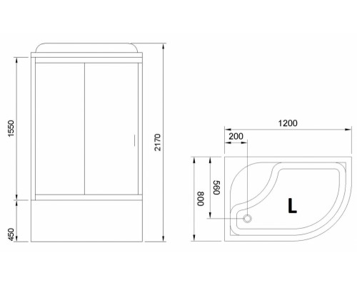 Душевая кабина Royal Bath RB8120BK2-M-L/R 120 x 80 x 217 см, двери матовые, задние стенки белые, профиль белый