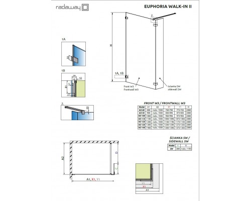 Душевое ограждение Radaway Euphoria Walk-In II 1100, стекло прозрачное