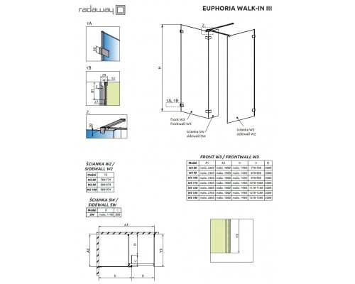 Душевое ограждение Radaway Euphoria Walk-In III 900+1000, стекло прозрачное