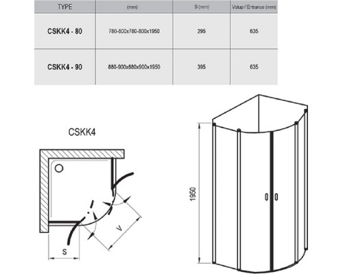Душевой уголок Ravak Chrome CSKK4-80, профиль сатин, витраж транспарент, 3Q140U00Z1