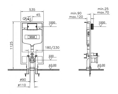 Инсталляция Vitra 3/6 л для унитаза, 768-5800-01