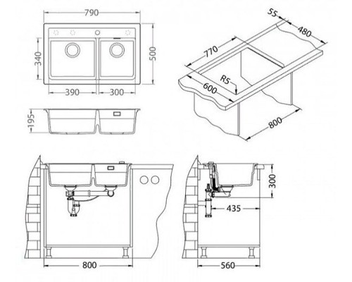 Мойка кухонная Alveus Granital Atrox 50 Carbon - G91 790х500 мм, черный 1132002