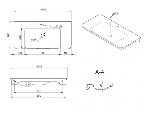 Раковина Am.Pm Sensation M30WPC1001WG, 100 x 48,5 см