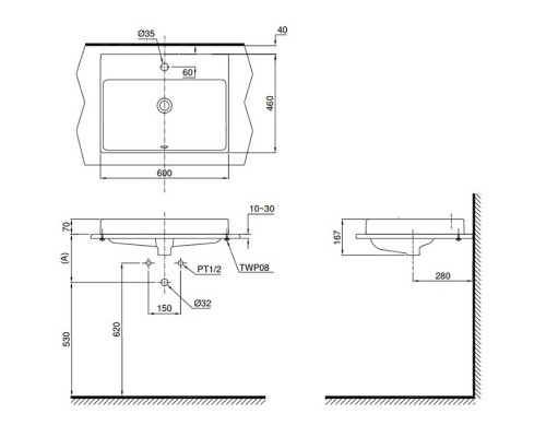 Раковина Toto MH L1616C, 60 х 46 см