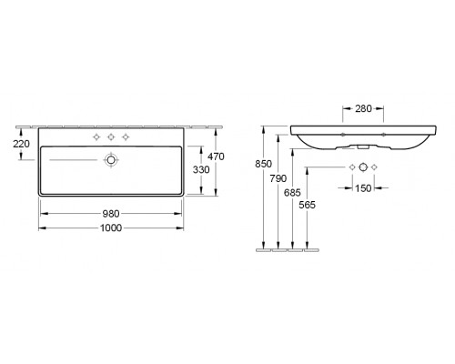 Раковина Villeroy&Boch Avento, 100 х 47 см, встраиваемая сверху, Альпийский белый, 4156A2