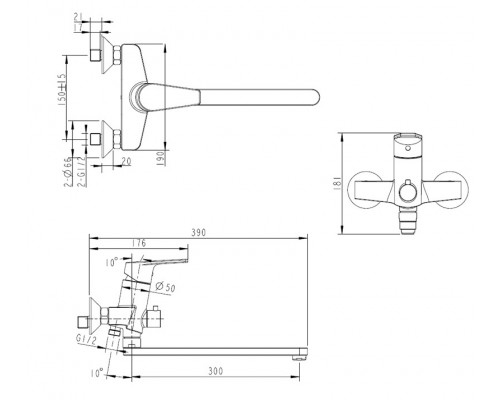 Смеситель Bravat Line для ванны и душа, хром, F65299C-1L
