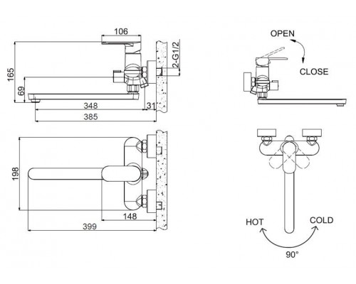 Смеситель Bravat Opal F6125183CP-02L-RUS для ванны