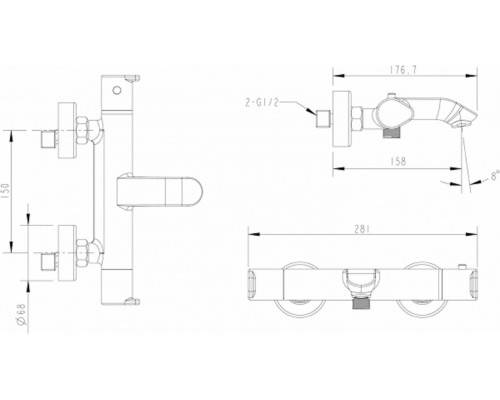 Смеситель Bravat Waterfall F673114C-01A-RUS термостатический для ванны, короткий излив