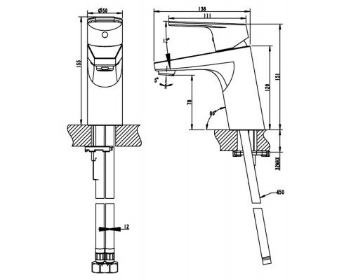 Смеситель Bravat Line F15299C-1 для раковины