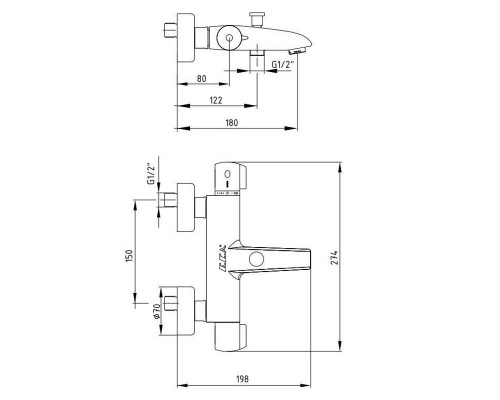 Смеситель термостатический для ванны и душа E.C.A Thermostatic 102102340EX