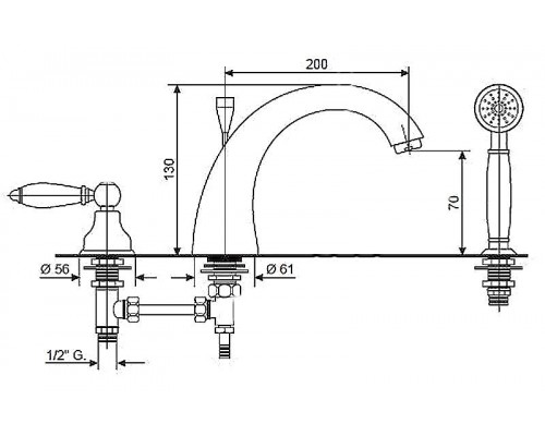 Смеситель для ванны и душа Emmevi Tiffany 60120OR, золото