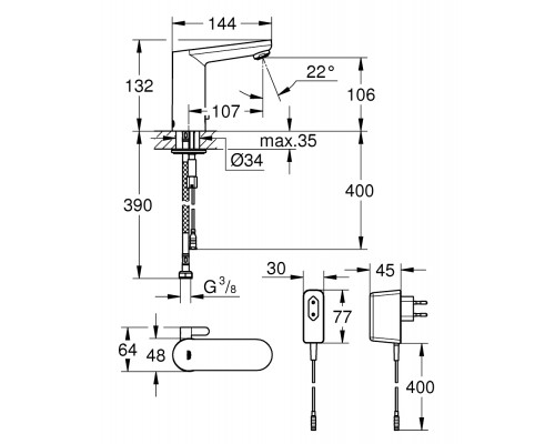 Смеситель Grohe Eurosmart Cosmopolitan Е 36325001 для раковины, сенсорный