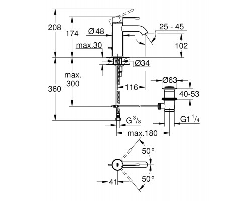 Смеситель для раковины Grohe Essence New 23589001, с донным клапаном, хром