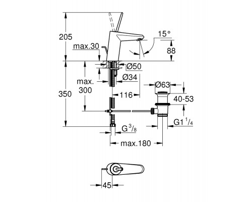 Смеситель Grohe  Eurodisk Joystick, S-Size 23425000, для раковины со сливным гарнитуром
