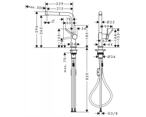 Кухонный смеситель Hansgrohe Talis M54, 72808800, с вытяжным изливом, под сталь