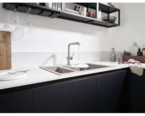 Кухонный смеситель Hansgrohe Talis M54, 72809800, с вытяжным изливом, в комплекте с коробом sBox для шланга, под сталь