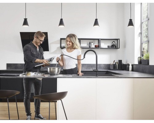 Кухонный смеситель Hansgrohe Talis M54, 72801670, с вытяжным изливом, 2 режима струи, sBox, чёрный матовый