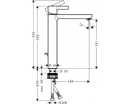 Смеситель для раковины Hansgrohe Metris S Highriser 31022000, со сливным гарнитуром