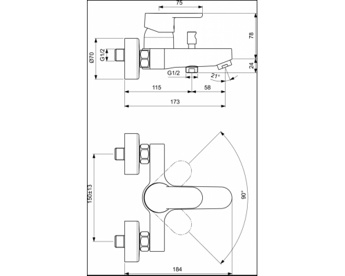 Смеситель Ideal Standard Vito B0412AA для ванны