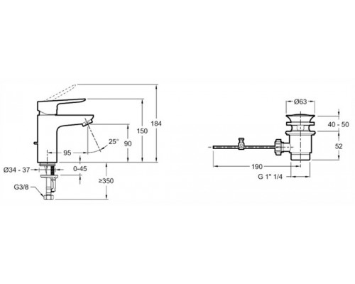 Смеситель Jacob Delafon Oscar E29842-CP для раковины с донным клапаном, хром