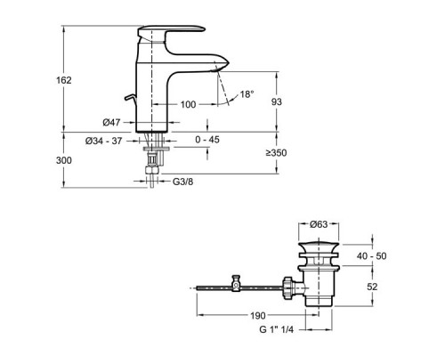 Смеситель Jacob Delafon Kumin E98827-CP для раковины с донным клапаном